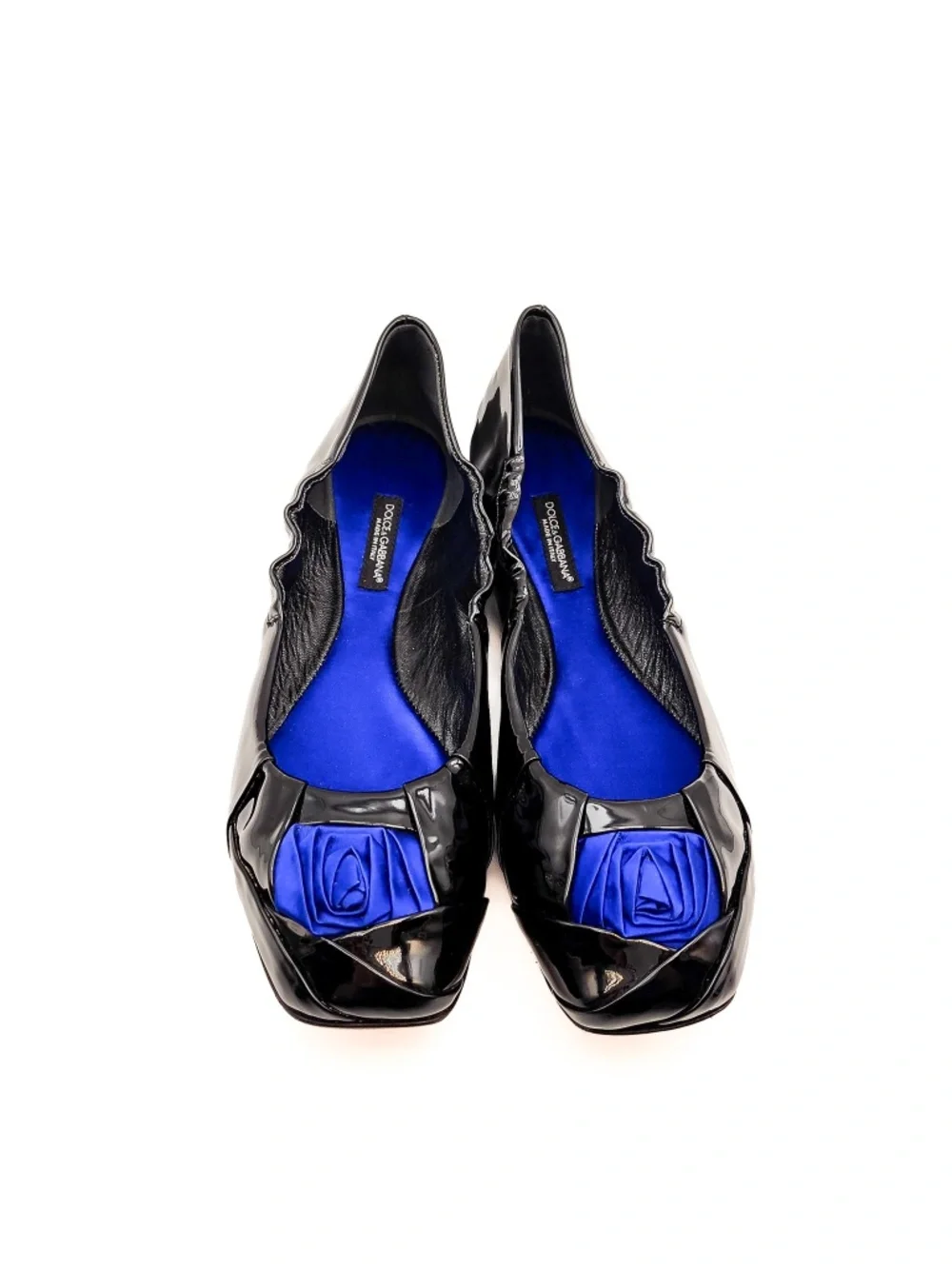 Dolce & Gabbana Patent Leather Black Ballet Silk Rose Flats EU 38